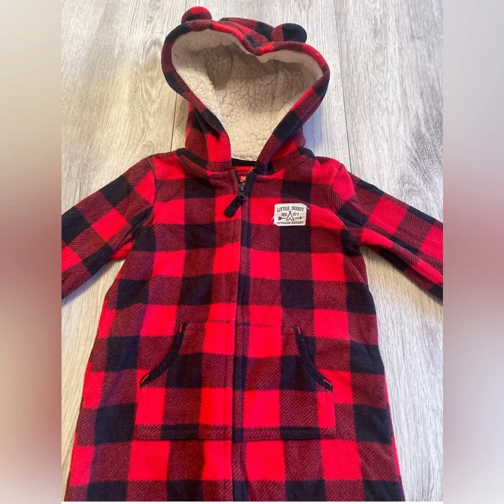 Carter's 18 Months Buffalo Plaid One Piece Zip Up With Hood